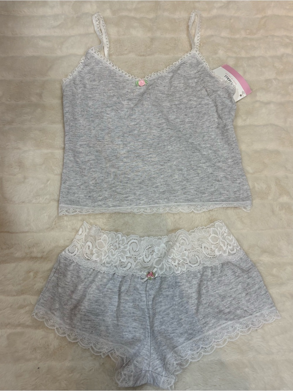 Gray Lace-Trim Cami & Shorts Sleep Set - Women handmade